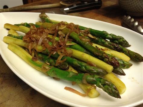 Cook garlic in butter for a minute, but do not brown. Pan-Roasted Asparagus with Lemon and Caramelized Shallots ...