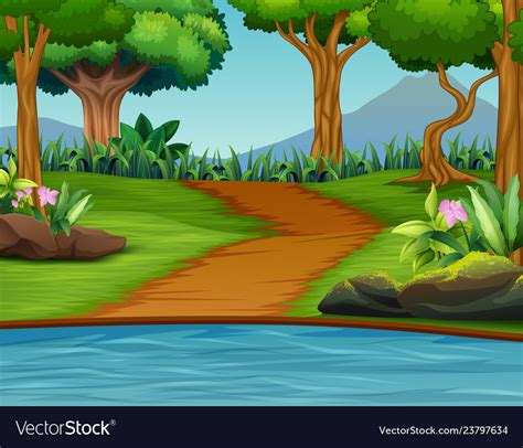A Beautiful Green Nature Landscape Background Vector Image