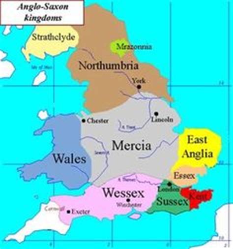 Europe main map at the beginning of the year 800. Map of Anglo-Saxon Enland: Northumbria, Mercia, Wessex ...
