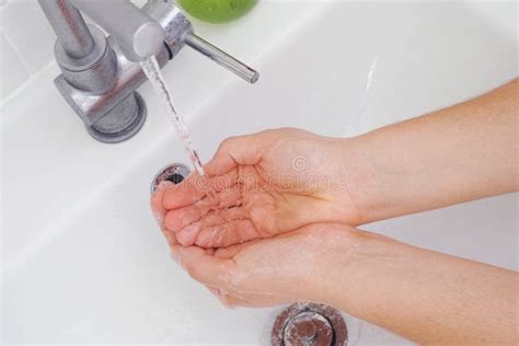 Woman Washing Her Hands In Bathroom Stock Photo Image Of Female Woman