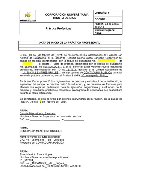 ACTA DE Inicio EditableACTA 5 DE PRACTICAS UNIVESRSITARIAS