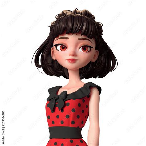 3d cartoon character woman smiling beautiful teenager girl with short brown hair portrait of a
