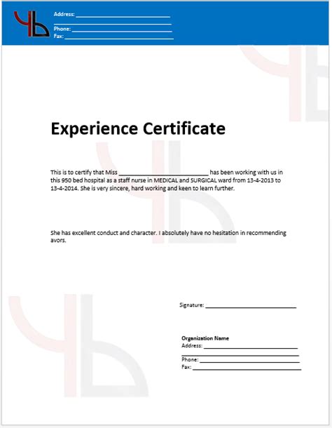 Employee Experience Certificate Template Microsoft Word Templates