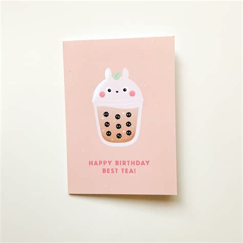 Cute Boba Card Happy Birthday Greeting Card Cute Bestie Etsy
