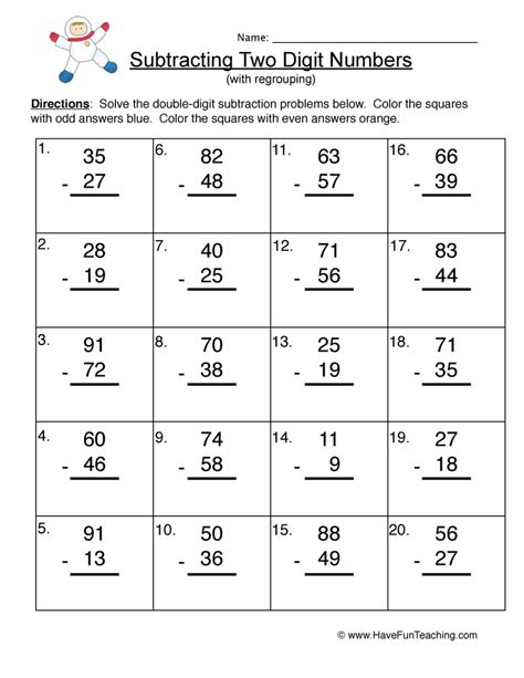 Double digit subtraction with regrouping two digit. Astronaut Double Digit Subtraction Regroup Worksheet ...