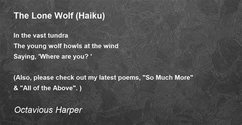 The Lone Wolf Haiku The Lone Wolf Haiku Poem By Octavious Harper