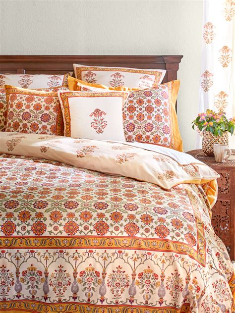 Orange Bedding And Floral Prints For Classic Fall Bedding Saffron Marigold