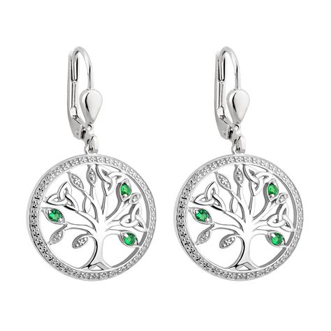 Sterling Silver Crystal Illusion Tree Of Life Drop Earrings Celtic