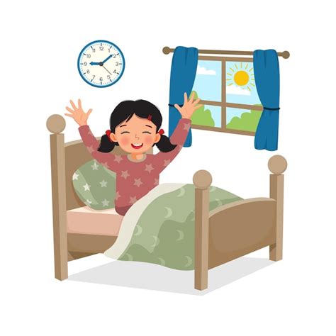 Premium Vector Cute Little Girl Wakes Up Early In The Morning