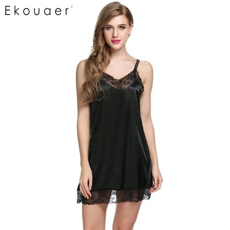 Ekouaer Women Nightdress Sexy Sleepwear Satin Nightgown Chemise Slip