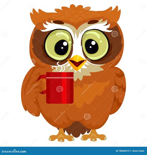 Owl Drinking A Cup Of Coffee Stock Vector Illustration Of Background