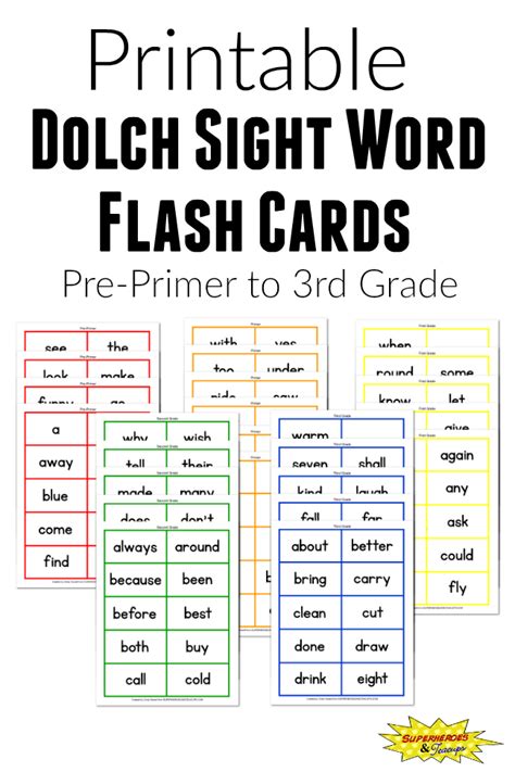 Dolch Sight Word Flash Cards Free Printable