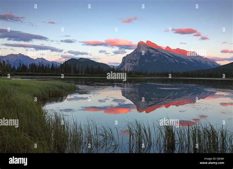 Vermilion Lake After Sunset With Mirror Image Banff Canada Alberta