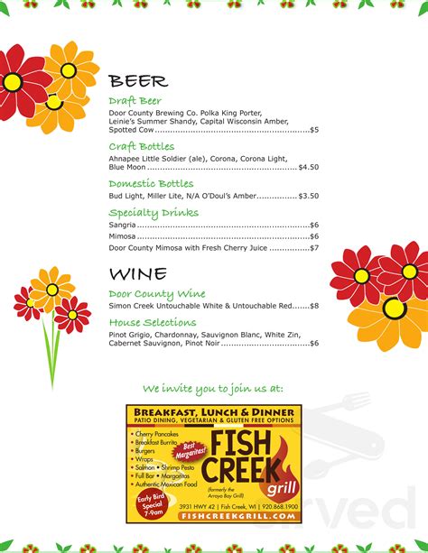 Summer Kitchen Restaurant menu in Ephraim, Wisconsin, USA