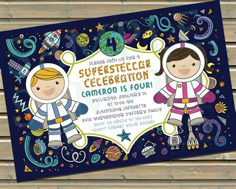 Outer Space Astronaut Birthday Invitations With Envelopes By
