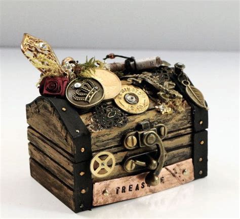 Steampunk Treasure Box Steampunk Wooden Treasure Chest Keepsake Box