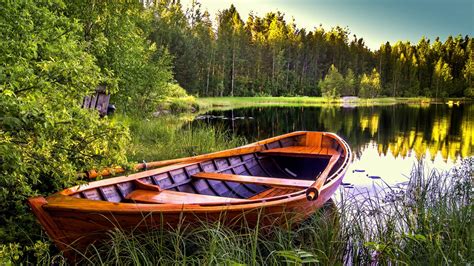 Wallpaper Lake Boat Trees Grass 1920x1200 Hd Picture Image