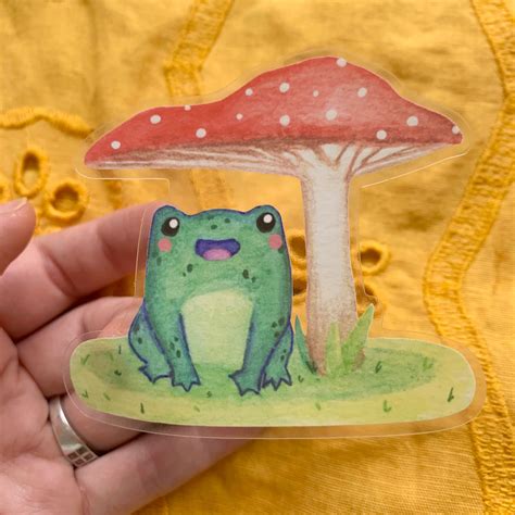 Cute Frog And Mushroom Clear Weatherproof Sticker Glossy Etsy
