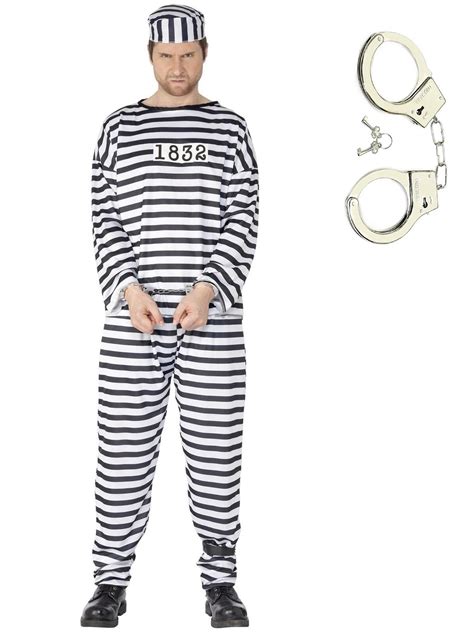 Mens Womens Convict Costume Robber Prisoner Police Stag Party Fancy