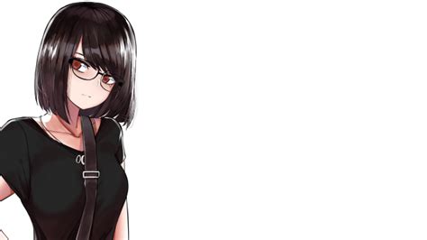 Wallpaper Anime Girl Black Short Hair Meganekko Shirt Wallpapermaiden