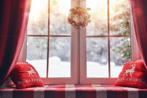 Christmas Snow And Sunshine Outside Window Backdrops For Photography D