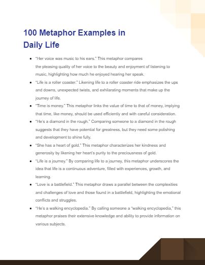 Metaphor In Daily Life 99 Examples How To Write Pdf Tips