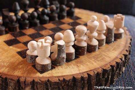 Custom Made Rustic Wood Log Chess Set Wood Chess Chess Set Wood Games