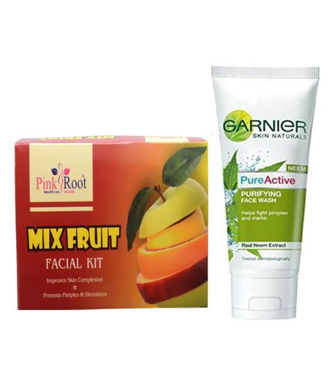 Pink Root Mix Fruit Facial Kit With Garnier Pure Active Face Wash 100