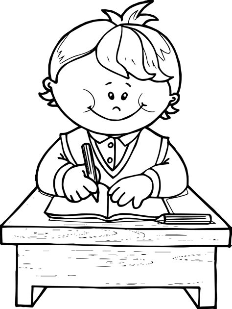 School Boy Write Coloring Page