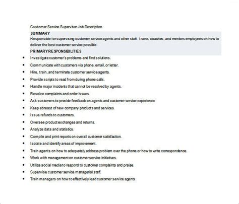 10 Supervisor Job Description Templates Free Sample Example Format