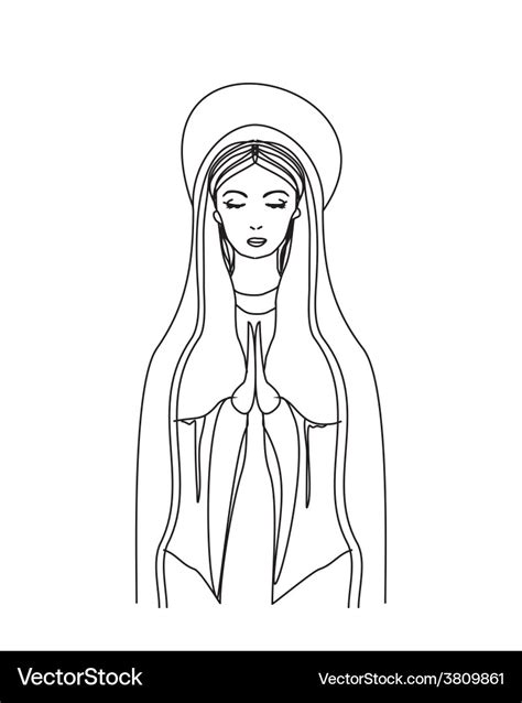Blessed Virgin Mary In Black And White Contour Vector Image