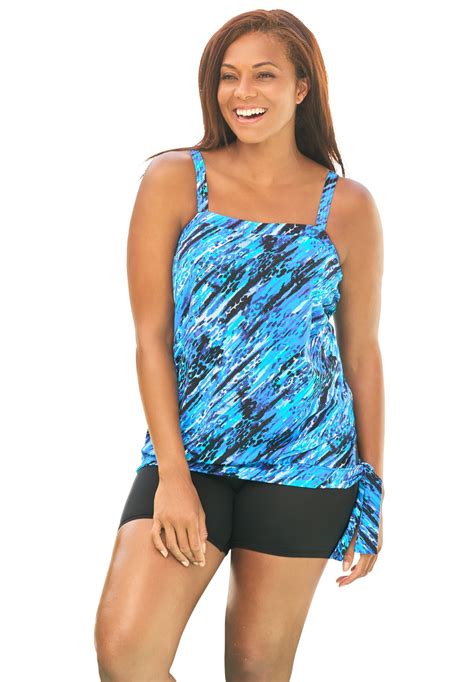 Swimsuits For All Women S Plus Size Blouson Tankini Top With Adjustable Straps Blue Bias