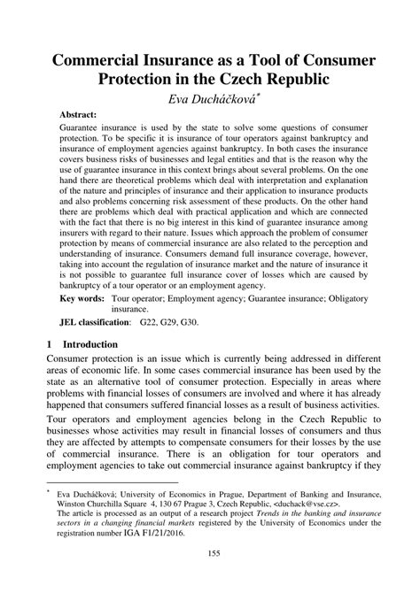 pdf commercial insurance as a tool of consumer protection in the czech republic