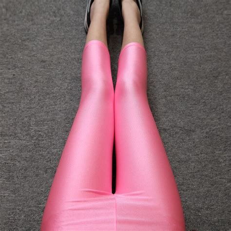 Bivigaos Summer Womens Chinlon Spandex Capris Pants Candy Color Gloss Leggins Thin Elastic