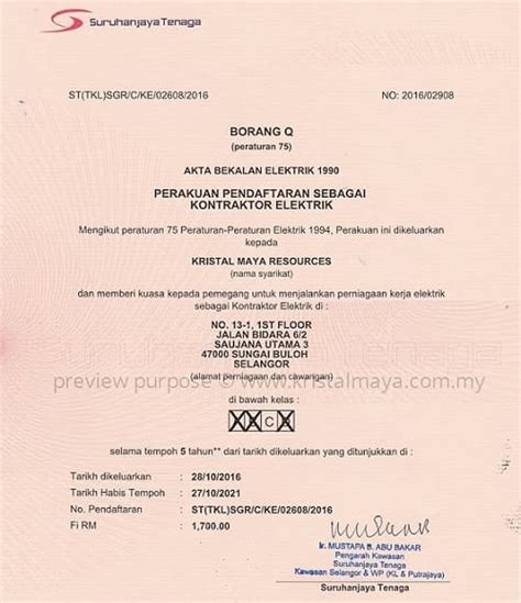 Berkuatkuasa mulai 20 julai 1995, adalah wajib bagi semua kontraktor tempatan untuk berdaftar dengan lembaga pembangunan industri pembinaan malaysia (lpipm) atau cidb di bawah seksyen 25 akta 520 (pindaan 2011) sebelum mengakujanji. Permohonan Meter TNB Rumah dan Pejabat