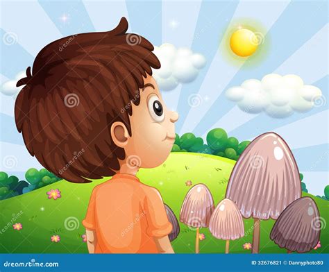 A Boy Looking At The Sun Stock Vector Illustration Of Hillside 32676821
