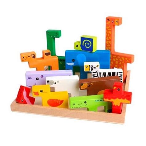 Wooden Animal Building Blocks And Puzzle