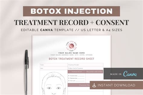 Botox Injection Treatment Record Form Canva Templates Etsy Canada
