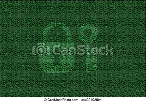 Encrypted Digital Lock And Key With Green Binary Code Canstock