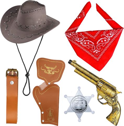 Beelittle Cowboy Costume Accessories Cowboy Hat Bandanna Toy Guns With