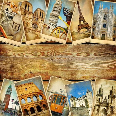Vintage Collage Cards With Place For Text European Travel — Stock