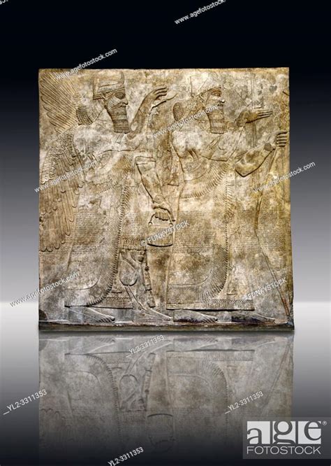 Assyrian Relief Sculpture Panel Of King Ashurnaspiral II Right Stock