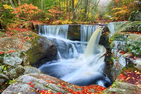Waterfall Forest Autumn Rocks Nice Wallpapers 2048x1365