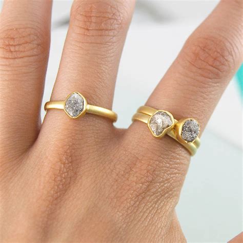 Gold Rough Diamond Birthstone Stacking Rings Set By Embers Gemstone
