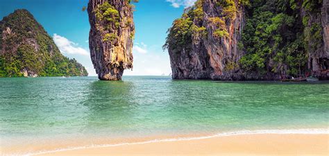 James Bond island near Phuket in Thailand. Famous landmark and f ...