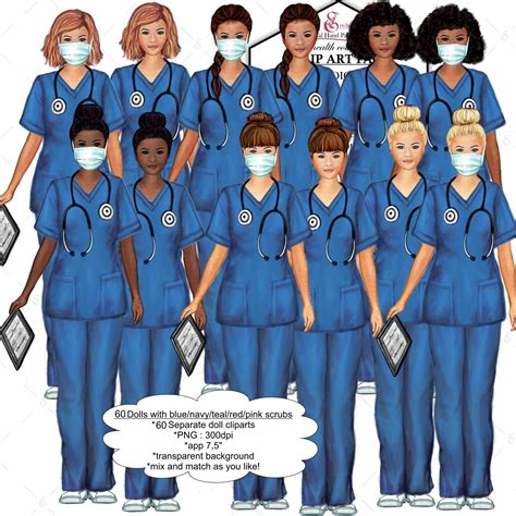 Women In Scrubs Clip Art Kit Nurse Doctor Custom Etsy