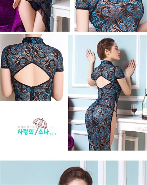 sexy nightclub retro peacock embroidery cheongsam lingerie women lace perspective summer chinese