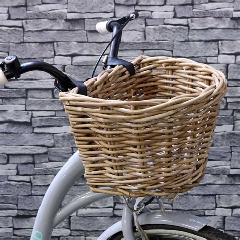 Grey And Buff Rattan Wicker Bicycle Basket The Basket Company