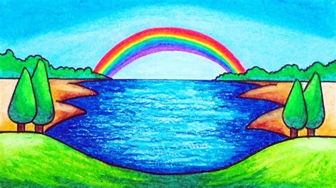 Easy Rainbow Scenery Drawing How To Draw Simple Scenery Step By Step