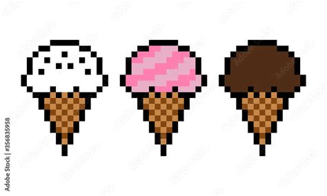 8 Bit Pixel Ice Cream Set Image Food In Vector Illustration Of Pixel